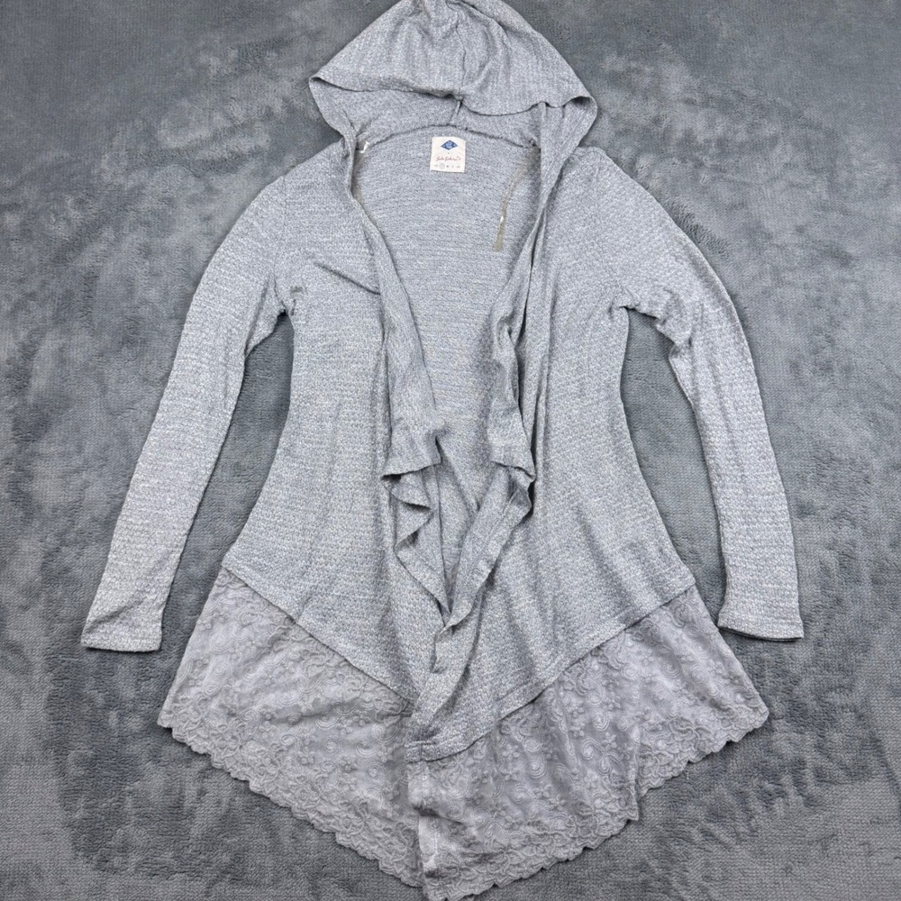 Wild Blue Sadie Robertson Gray Lace Trim Hooded Open Cardigan Small